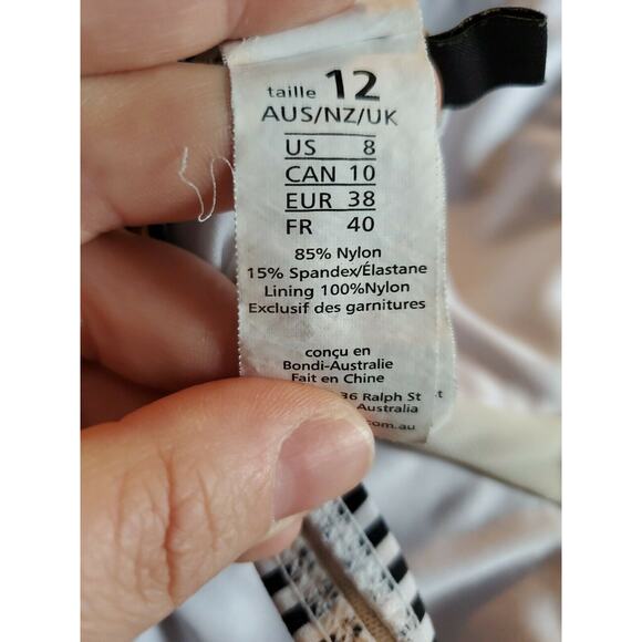 BOND EYE One Piece Retro SWIMSUIT Black and White STRIPE Size 12 EUC - Picture 5 of 5